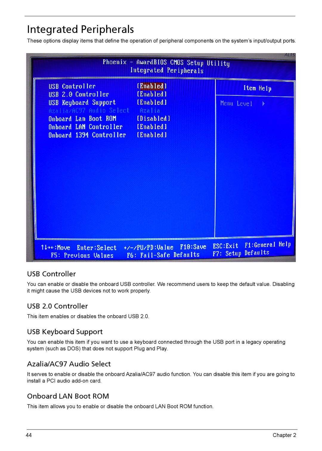 Acer 510 manual Integrated Peripherals 