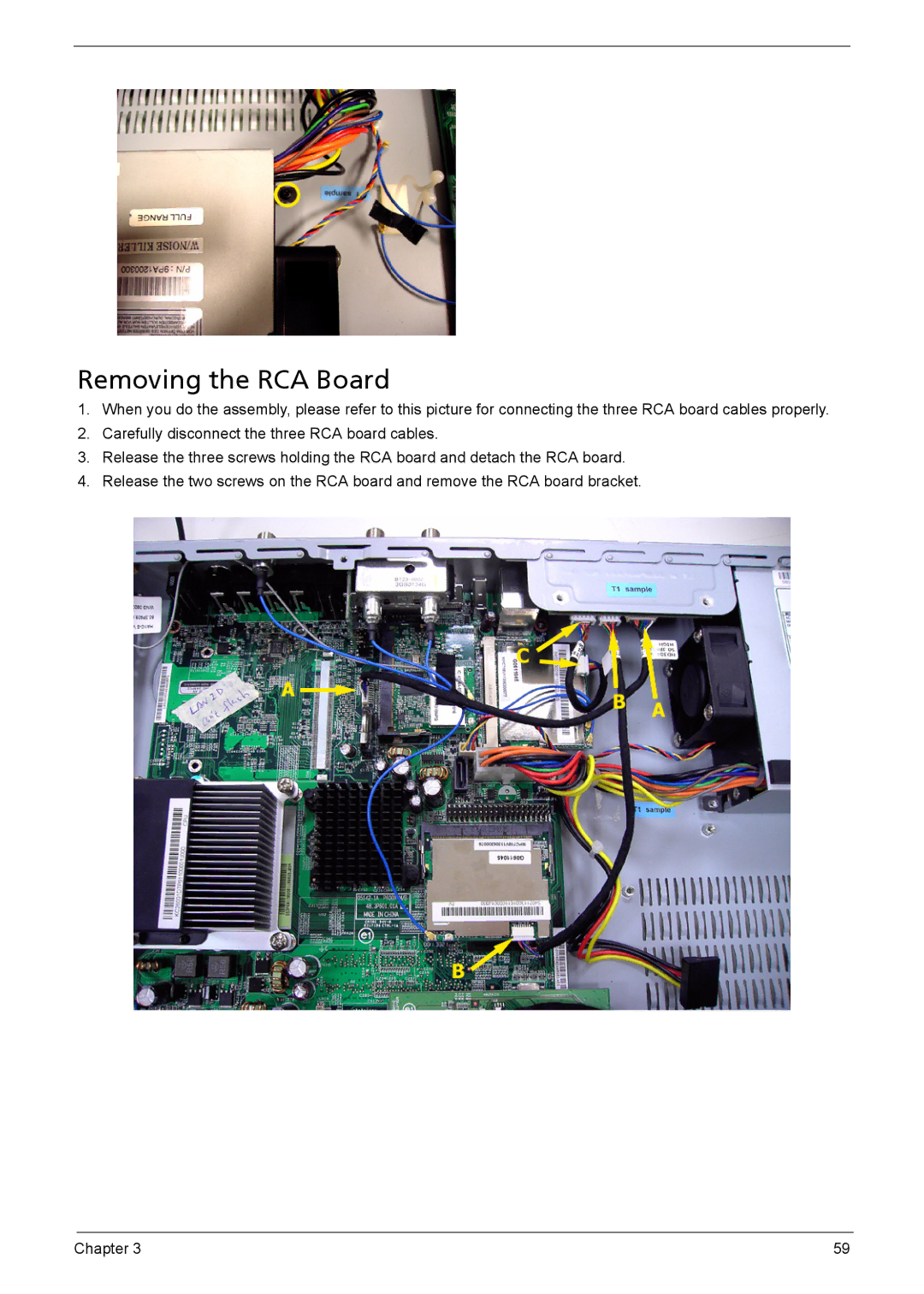 Acer 510 manual Removing the RCA Board 