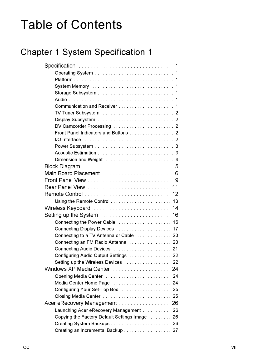 Acer 510 manual Table of Contents 