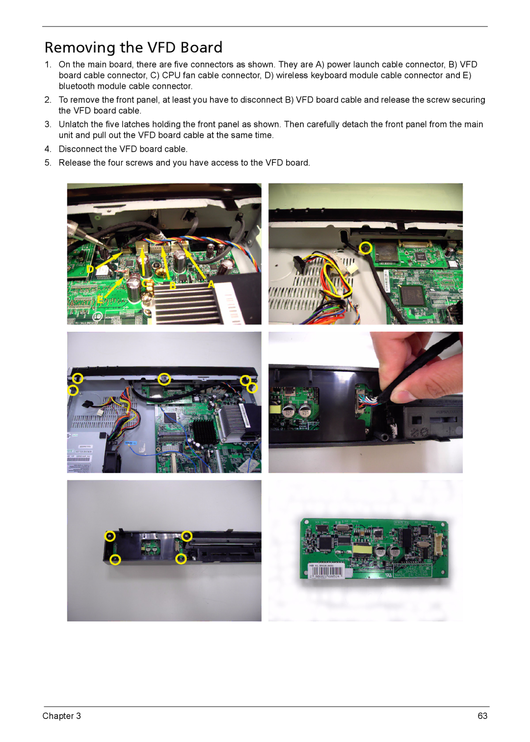 Acer 510 manual Removing the VFD Board 