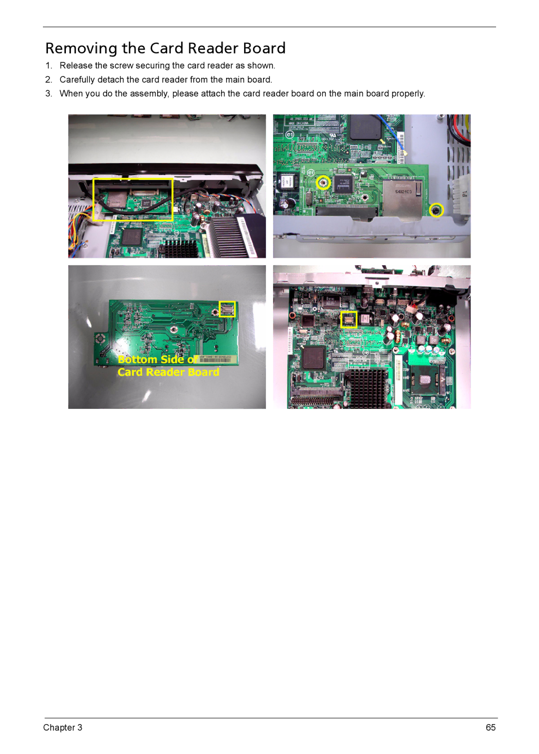 Acer 510 manual Removing the Card Reader Board 