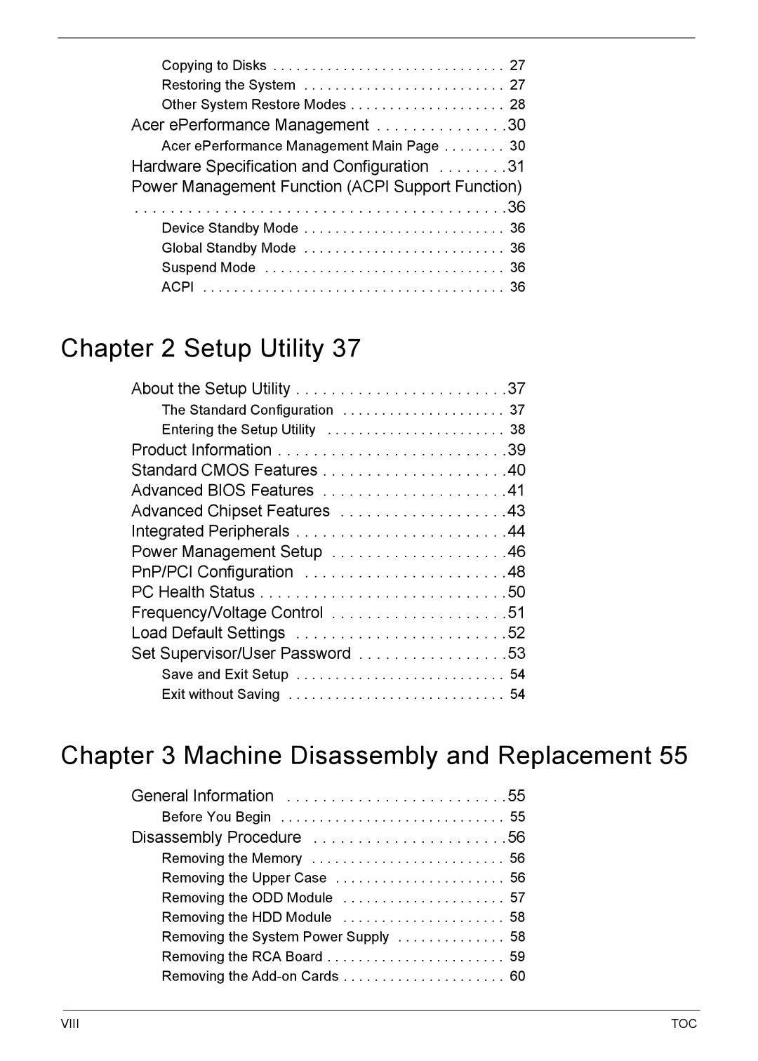 Acer 510 manual Setup Utility, Machine Disassembly and Replacement 