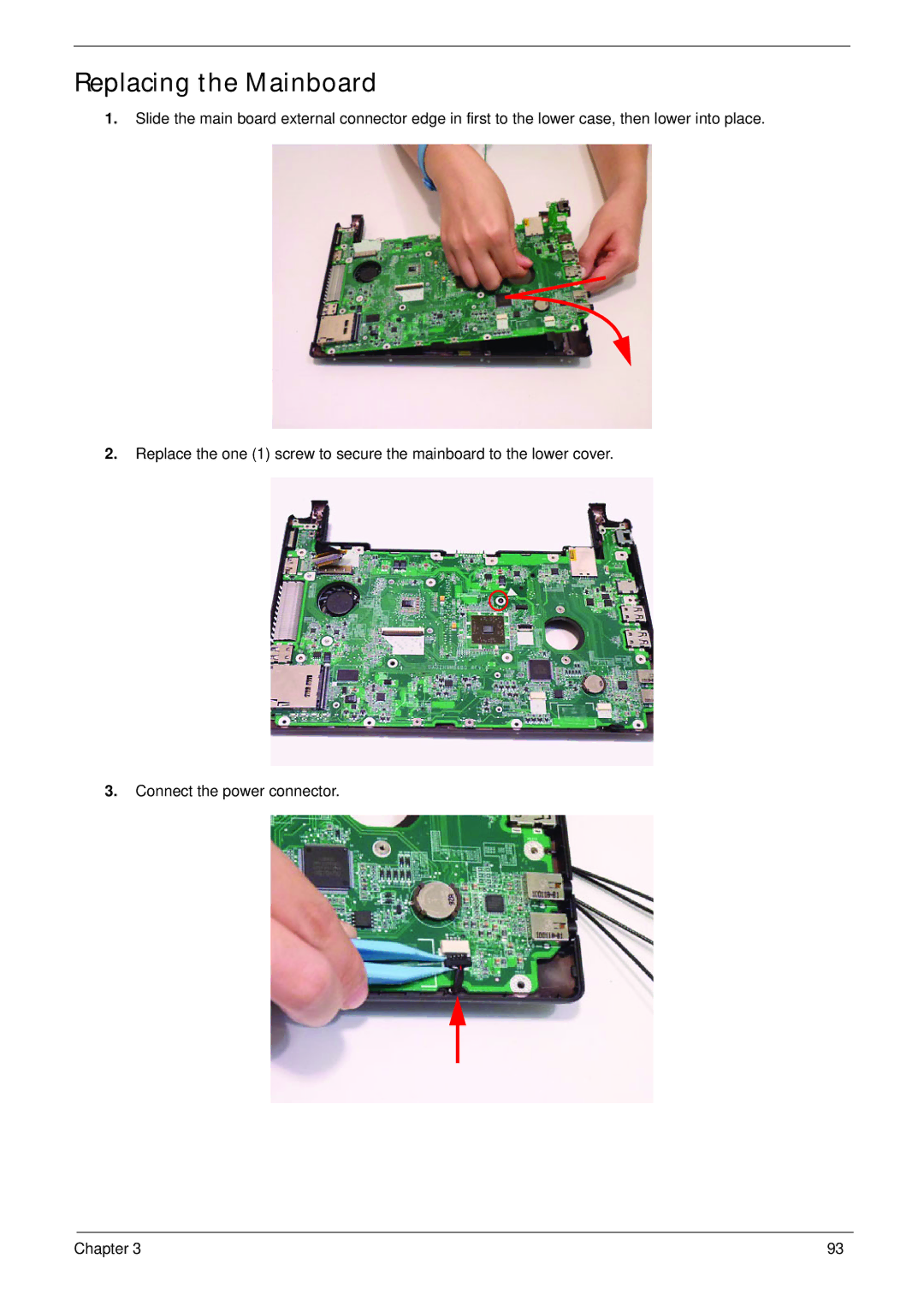 Acer 521 manual Replacing the Mainboard 