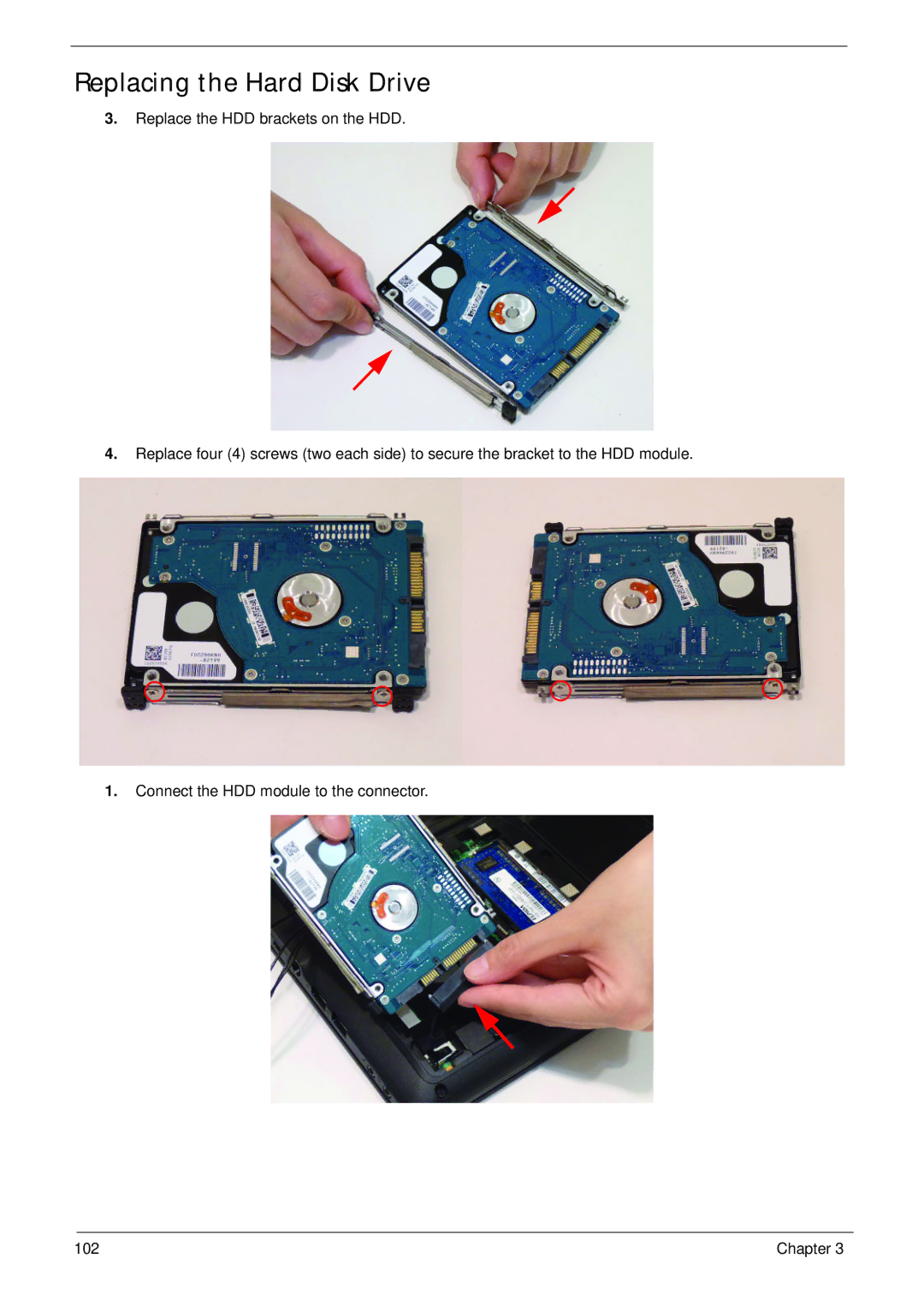 Acer 521 manual Replacing the Hard Disk Drive 