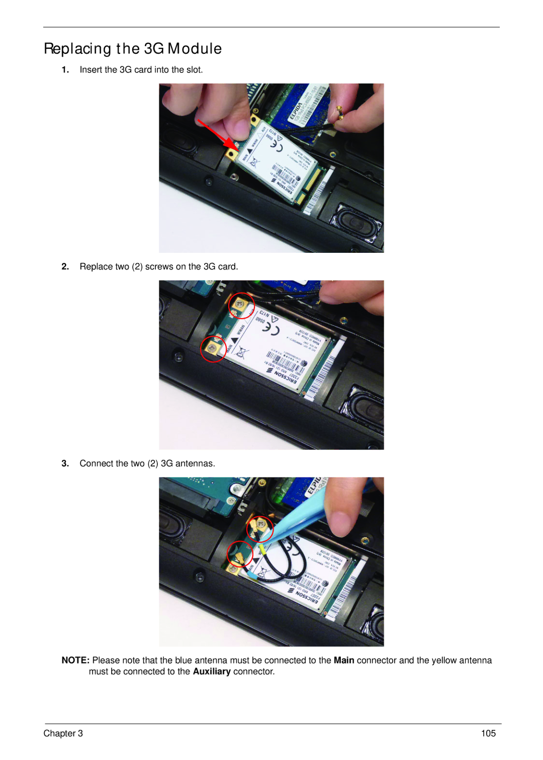 Acer 521 manual Replacing the 3G Module 