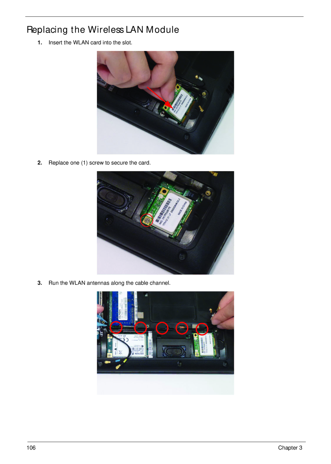 Acer 521 manual Replacing the Wireless LAN Module 