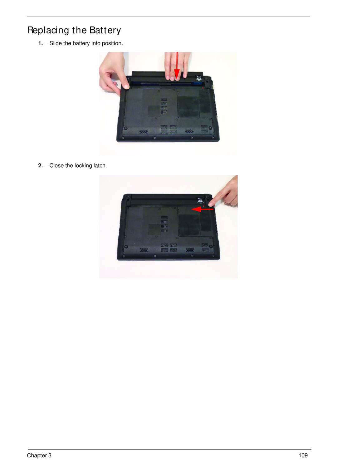 Acer 521 manual Replacing the Battery 