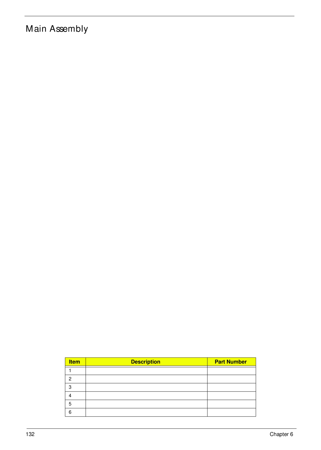 Acer 521 manual Main Assembly, Description Part Number 