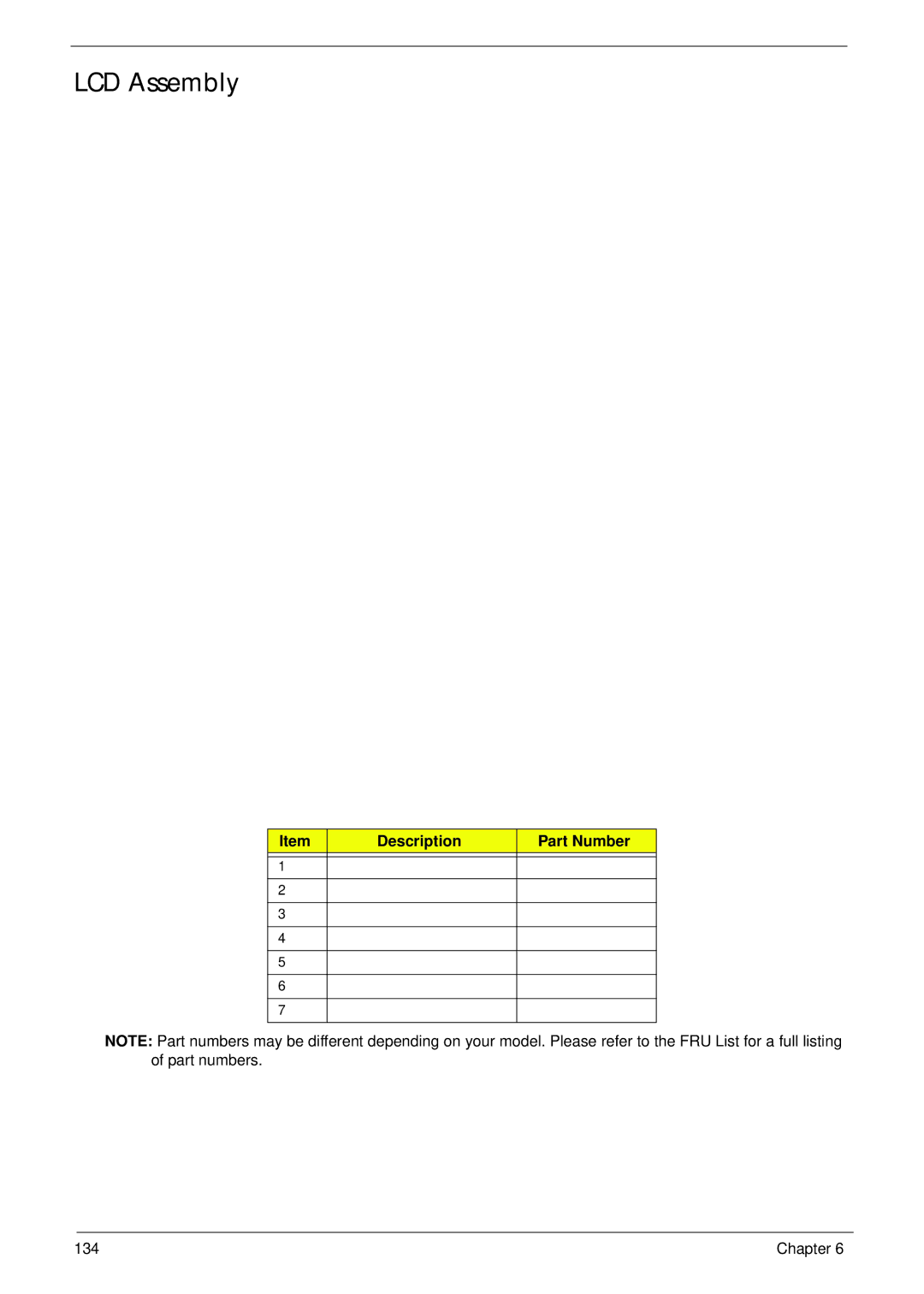 Acer 521 manual LCD Assembly 