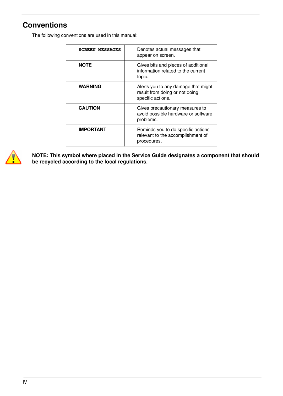 Acer 521 manual Conventions 