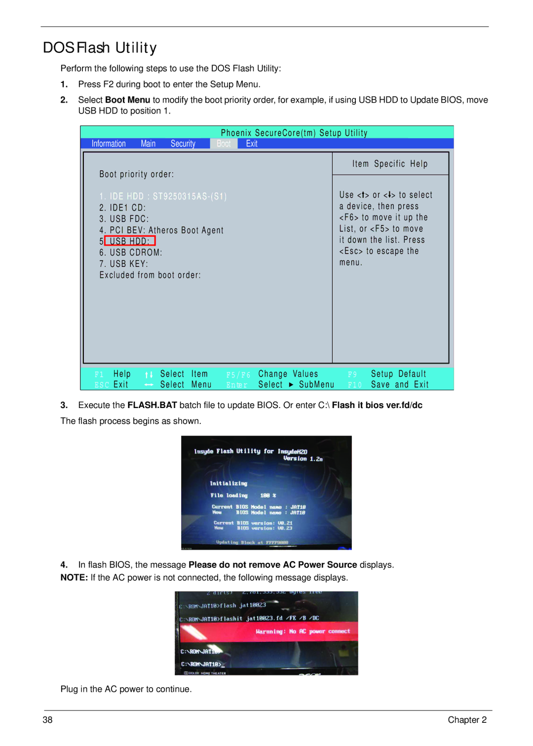 Acer 521 manual DOS Flash Utility 