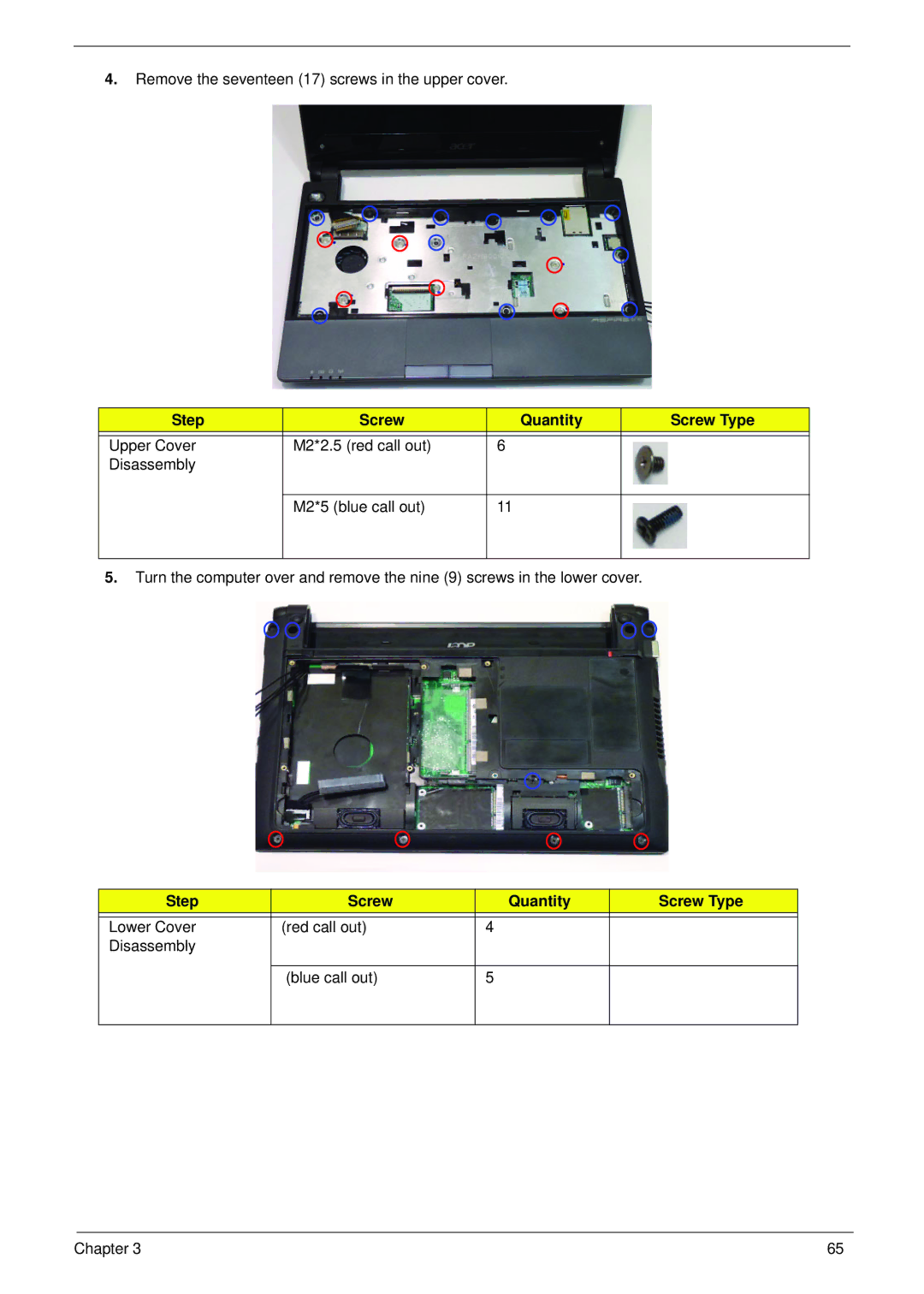 Acer 521 manual Remove the seventeen 17 screws in the upper cover 