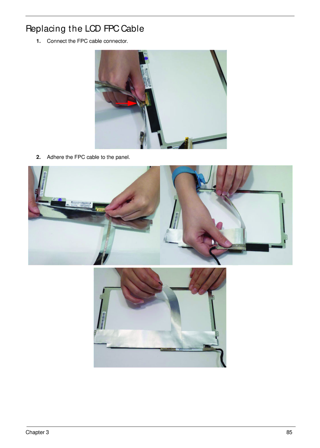 Acer 521 manual Replacing the LCD FPC Cable 