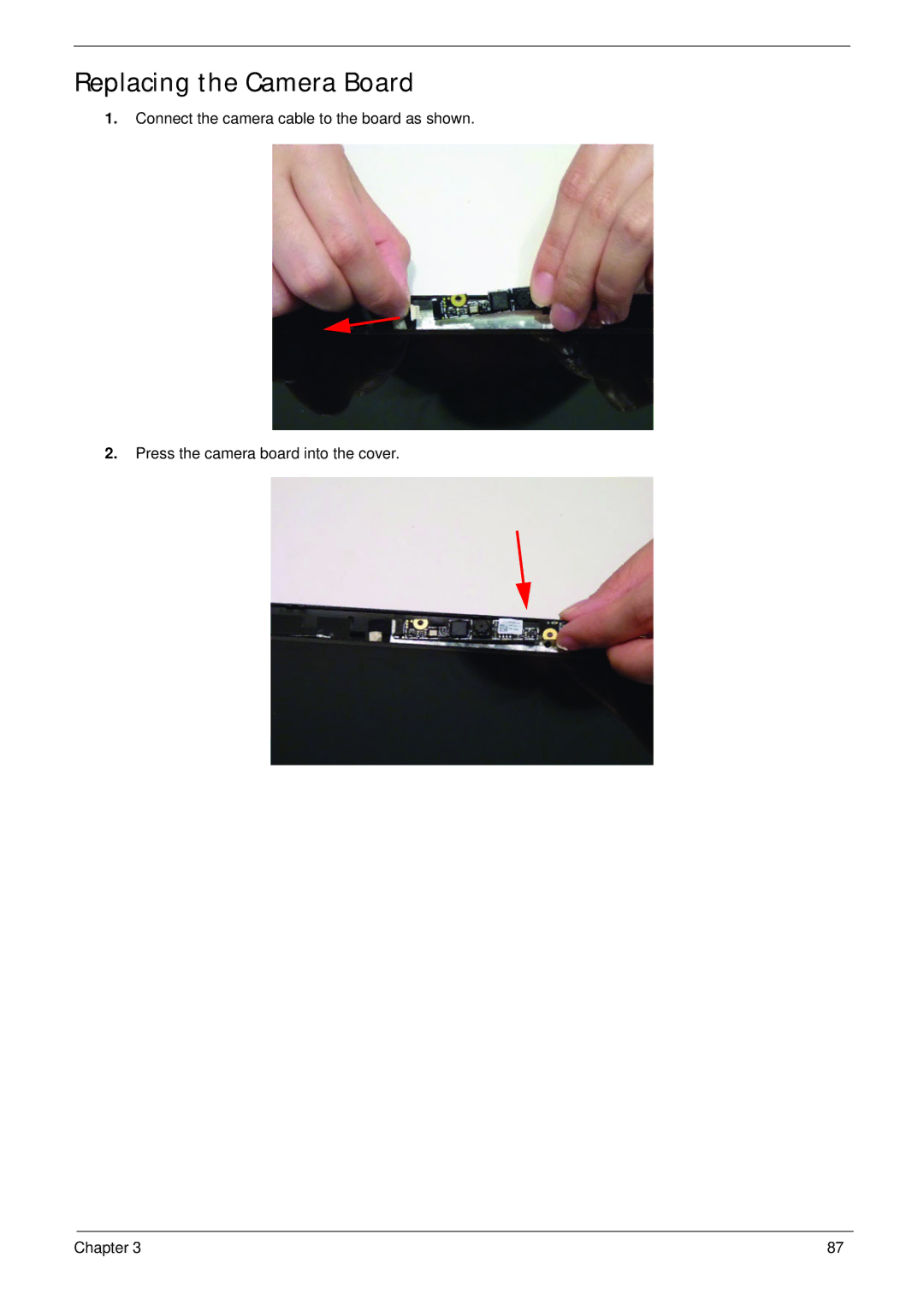 Acer 521 manual Replacing the Camera Board 