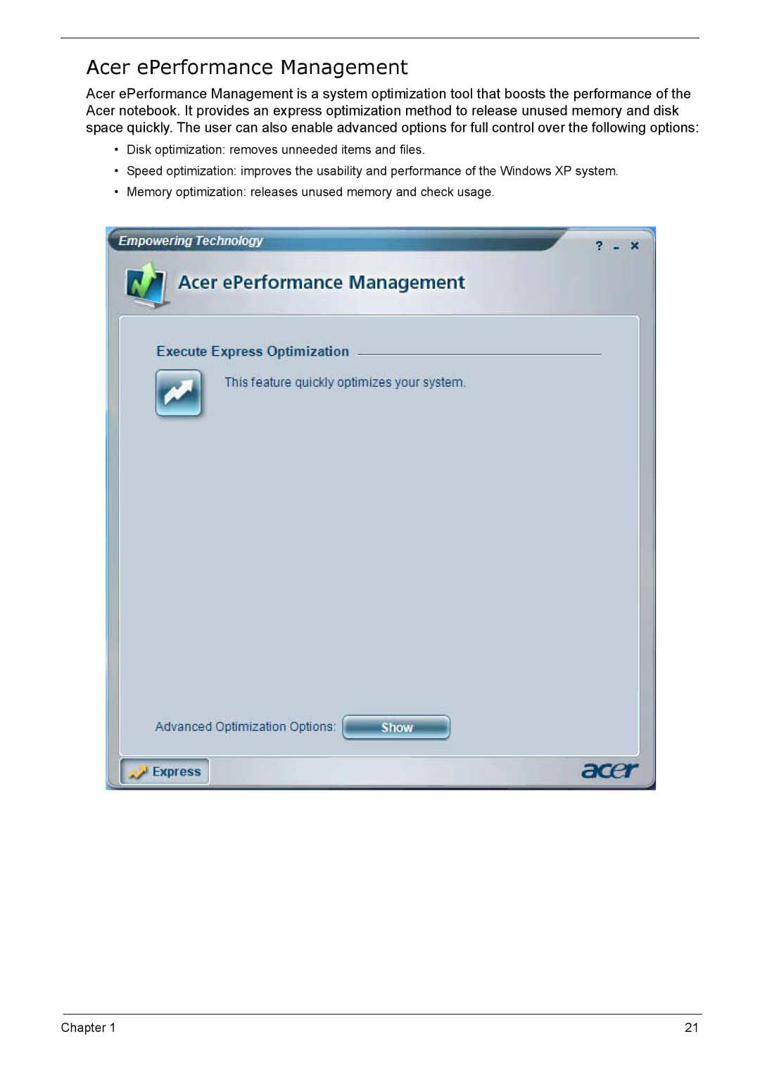 Acer 5210 manual Acer ePerformance Management 