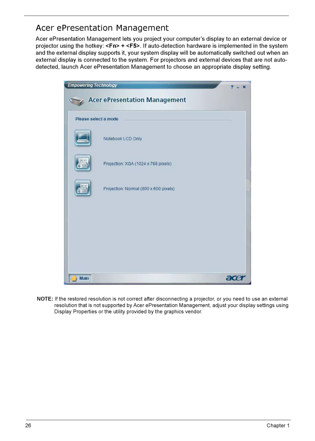 Acer 5210 manual Acer ePresentation Management 