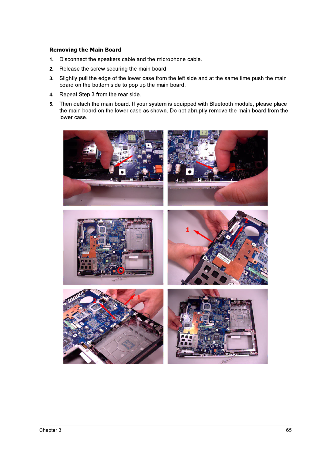 Acer 5210 manual Removing the Main Board 