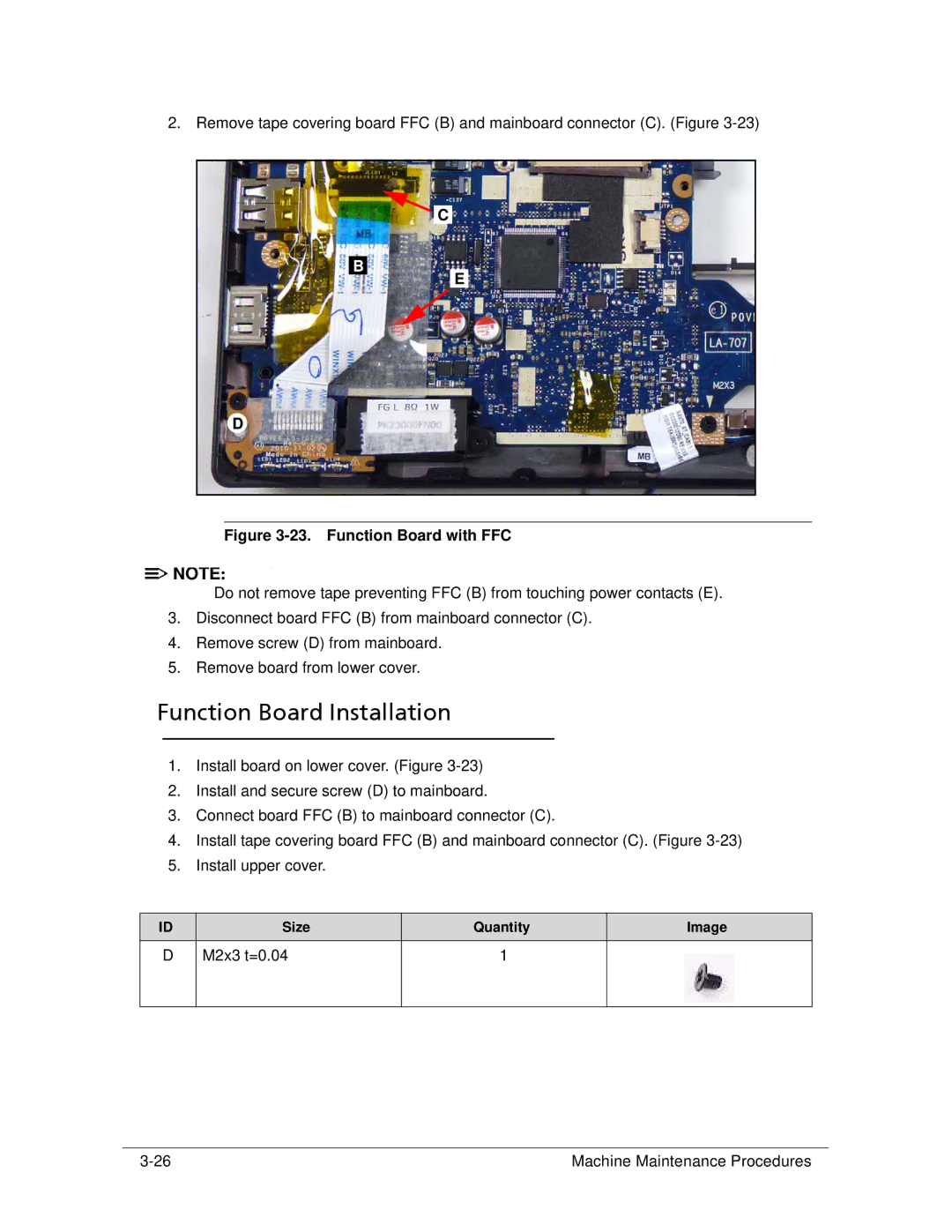 Acer 522 manual Function Board Installation, Function Board with FFC 