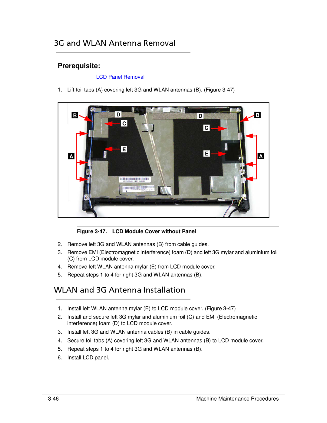 Acer 522 manual 3G and Wlan Antenna Removal, Wlan and 3G Antenna Installation 