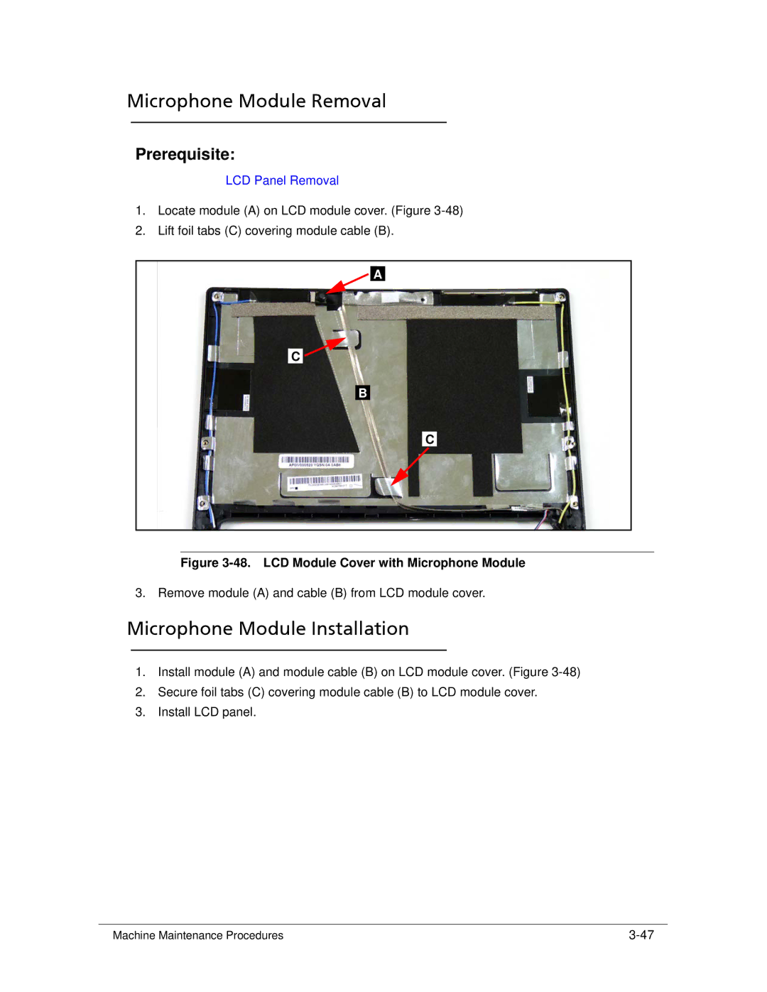 Acer 522 manual Microphone Module Removal, Microphone Module Installation 