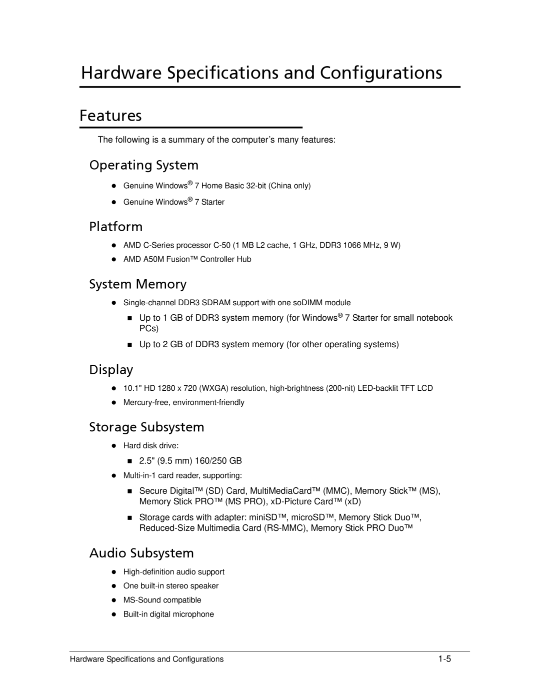 Acer 522 manual Features 