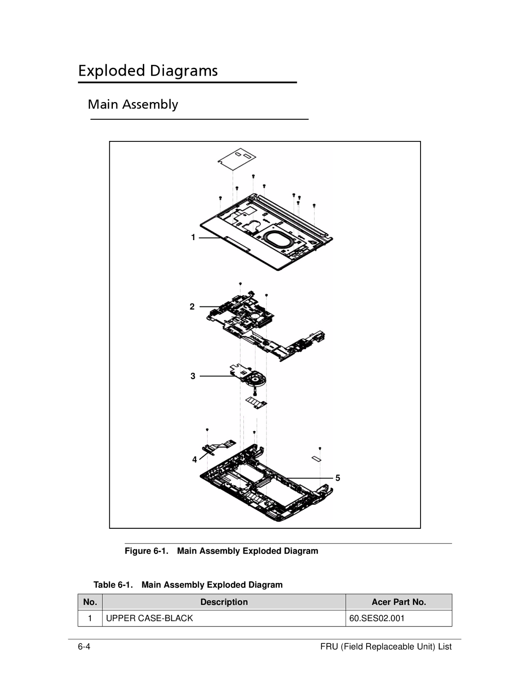 Acer 522 manual Exploded Diagrams, Main Assembly, Upper CASE-BLACK 