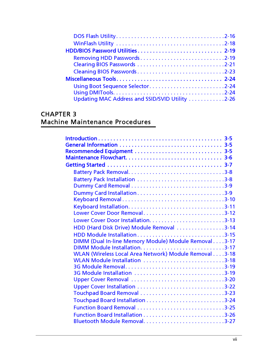 Acer 522 manual Machine Maintenance Procedures 