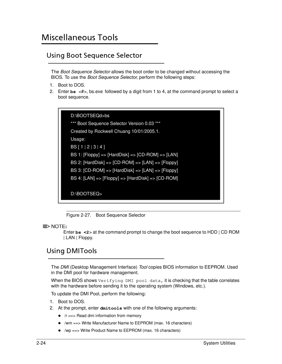 Acer 522 manual Miscellaneous Tools, Using Boot Sequence Selector, Using DMITools 