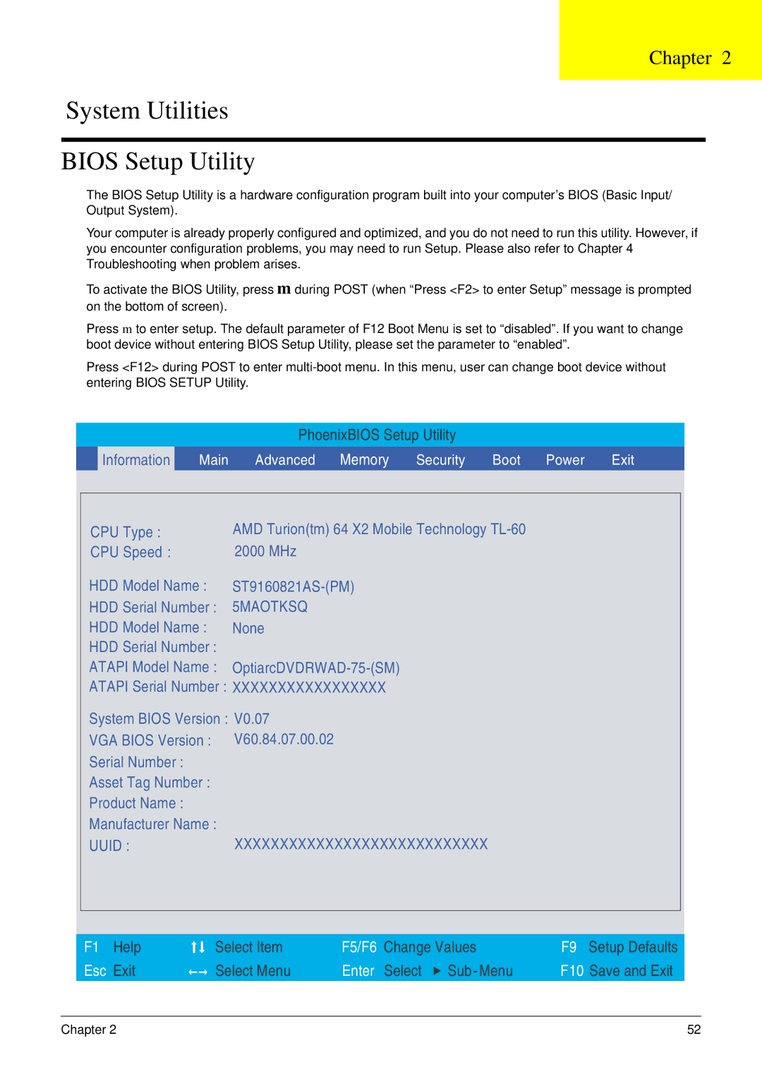 Acer 5220 manual System Utilities Bios Setup Utility, 2000 MHz 