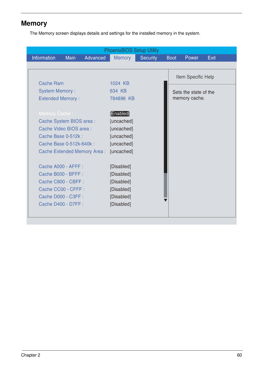 Acer 5220 manual Memory, Power 