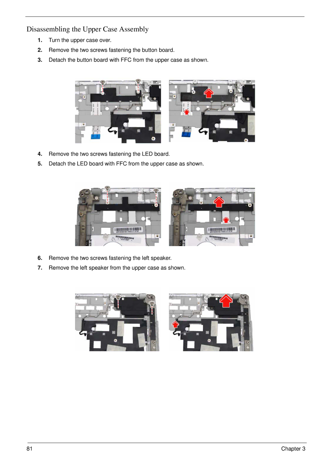 Acer 5220 manual Disassembling the Upper Case Assembly 