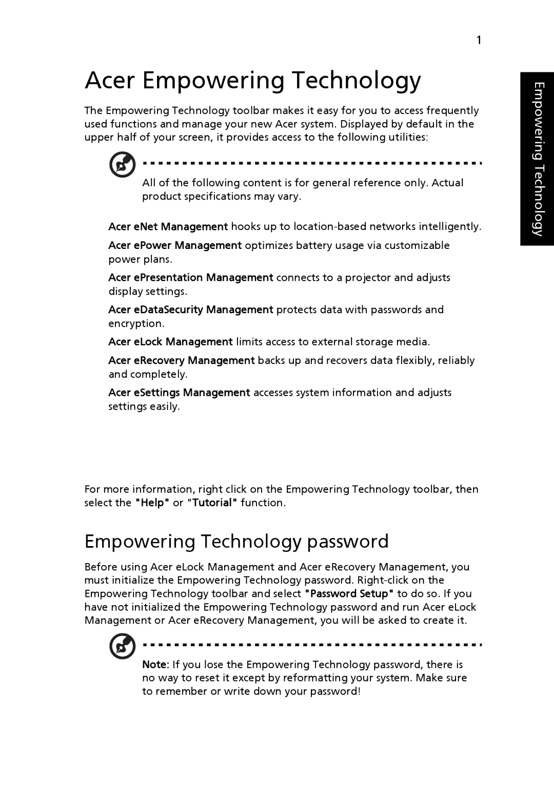 Acer MS2210, 5220G manual Acer Empowering Technology, Empowering Technology password 