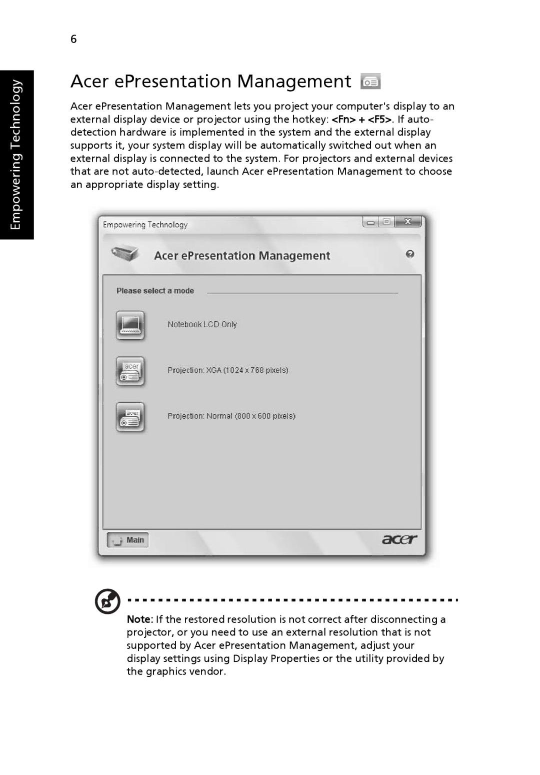 Acer 5220G, MS2210 manual Acer ePresentation Management 