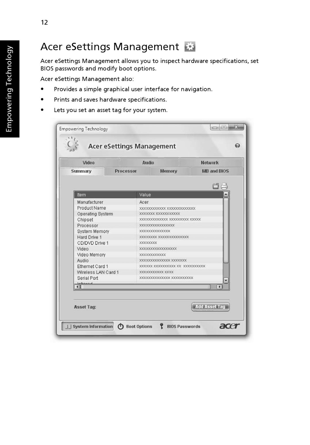 Acer 5220G, MS2210 manual Acer eSettings Management 