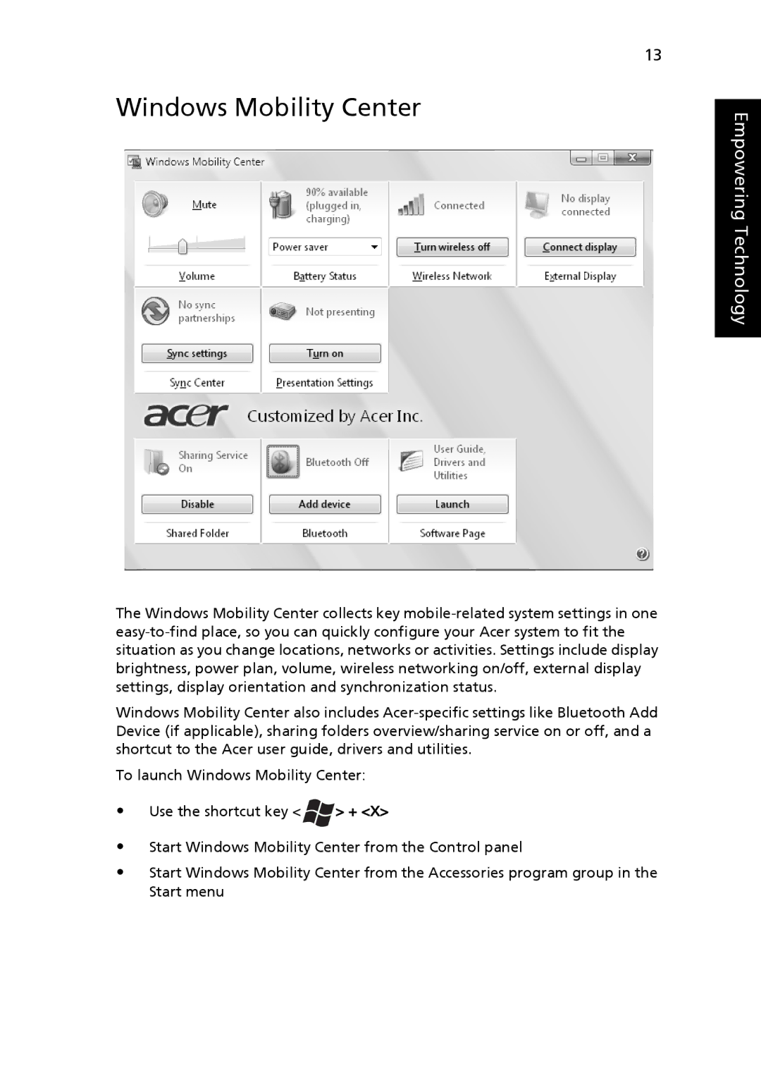 Acer MS2210, 5220G manual Windows Mobility Center 