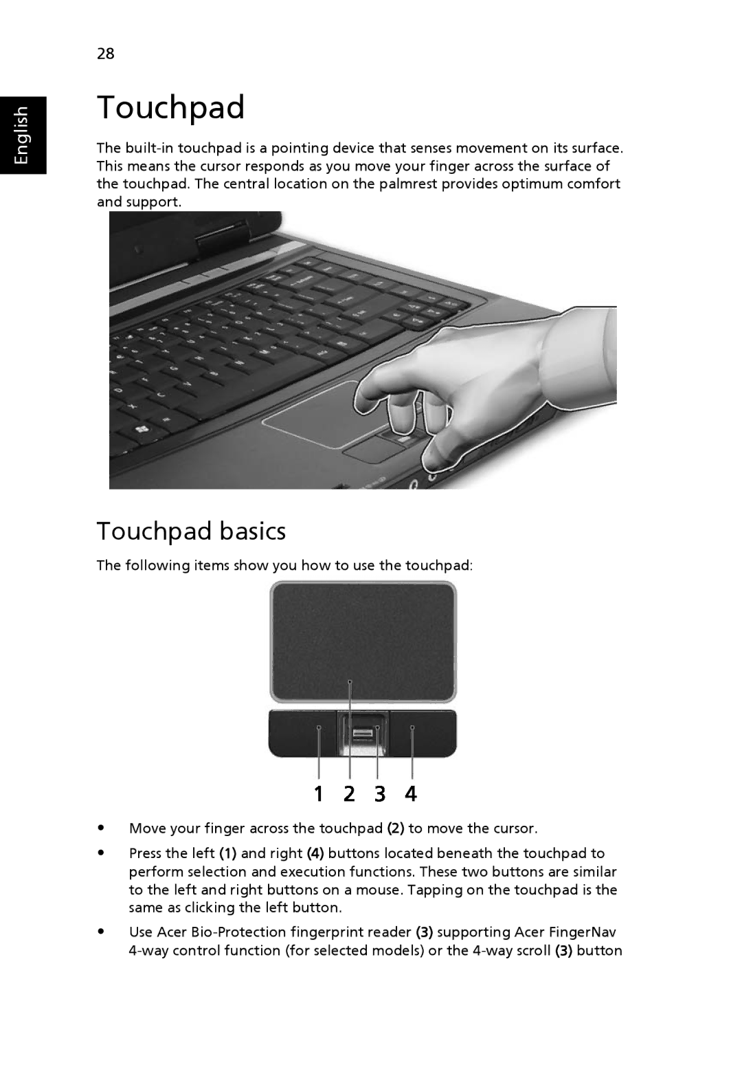 Acer 5220G, MS2210 manual Touchpad basics 