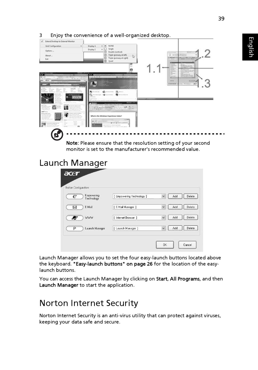 Acer MS2210, 5220G manual Launch Manager, Norton Internet Security 