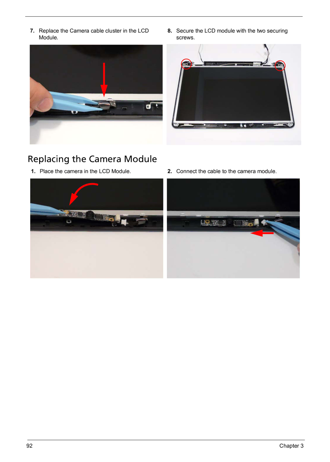 Acer 5241 manual Replacing the Camera Module 