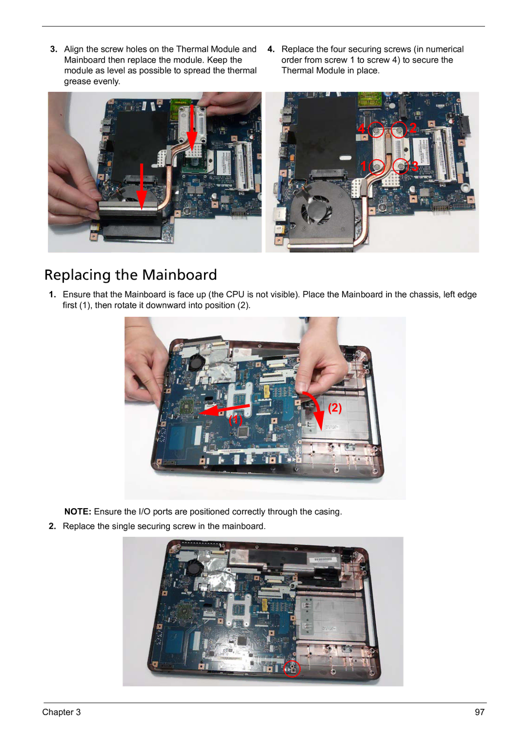 Acer 5241 manual Replacing the Mainboard 