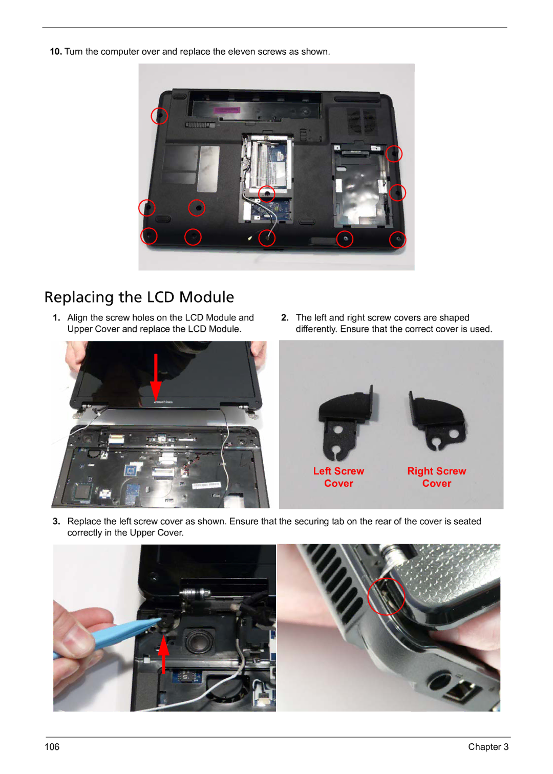 Acer 5241 manual Replacing the LCD Module, Cover 