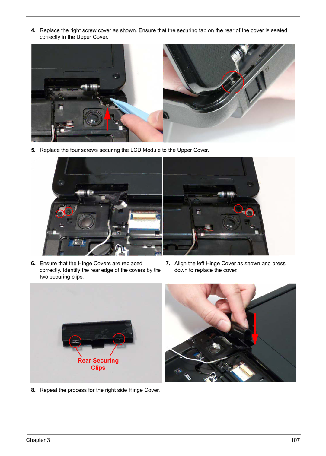 Acer 5241 manual Rear Securing Clips 