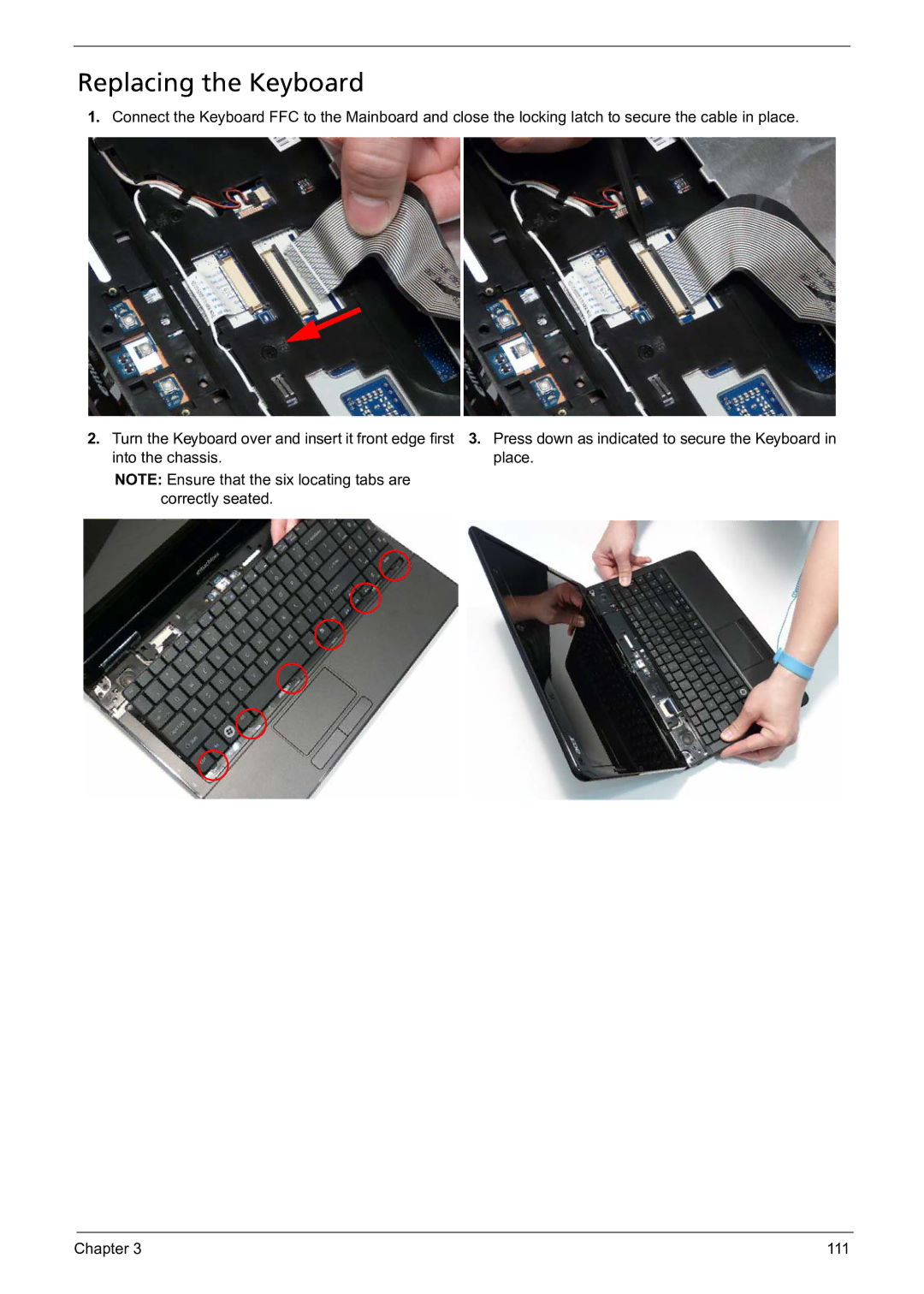 Acer 5241 manual Replacing the Keyboard 