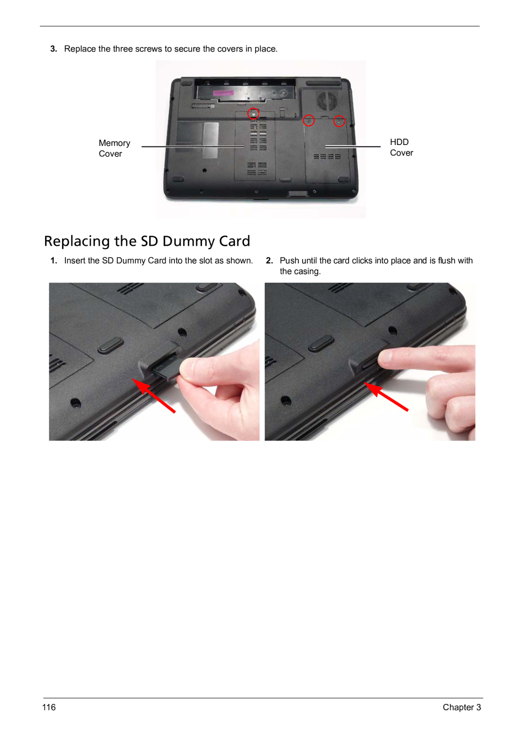 Acer 5241 manual Replacing the SD Dummy Card, Hdd 