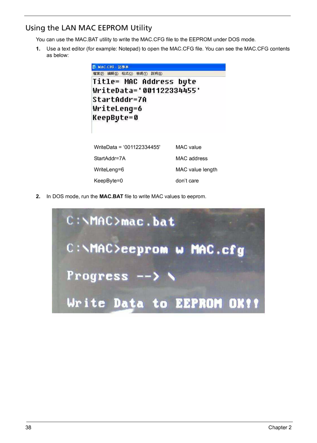 Acer 5241 manual Using the LAN MAC Eeprom Utility 