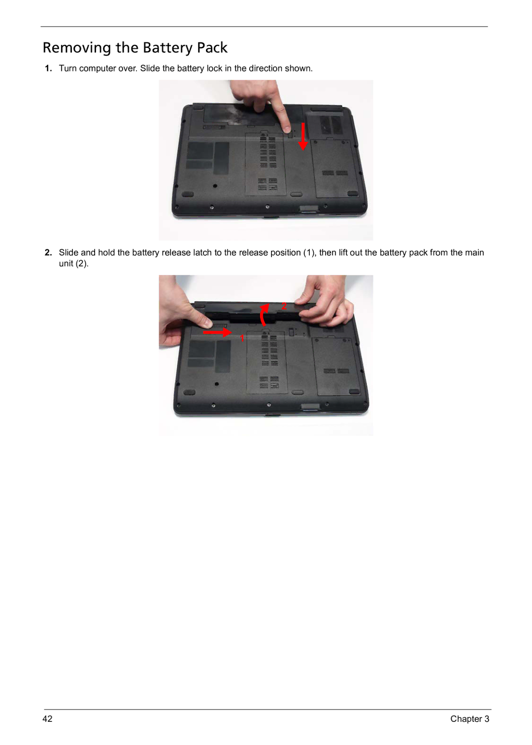 Acer 5241 manual Removing the Battery Pack 