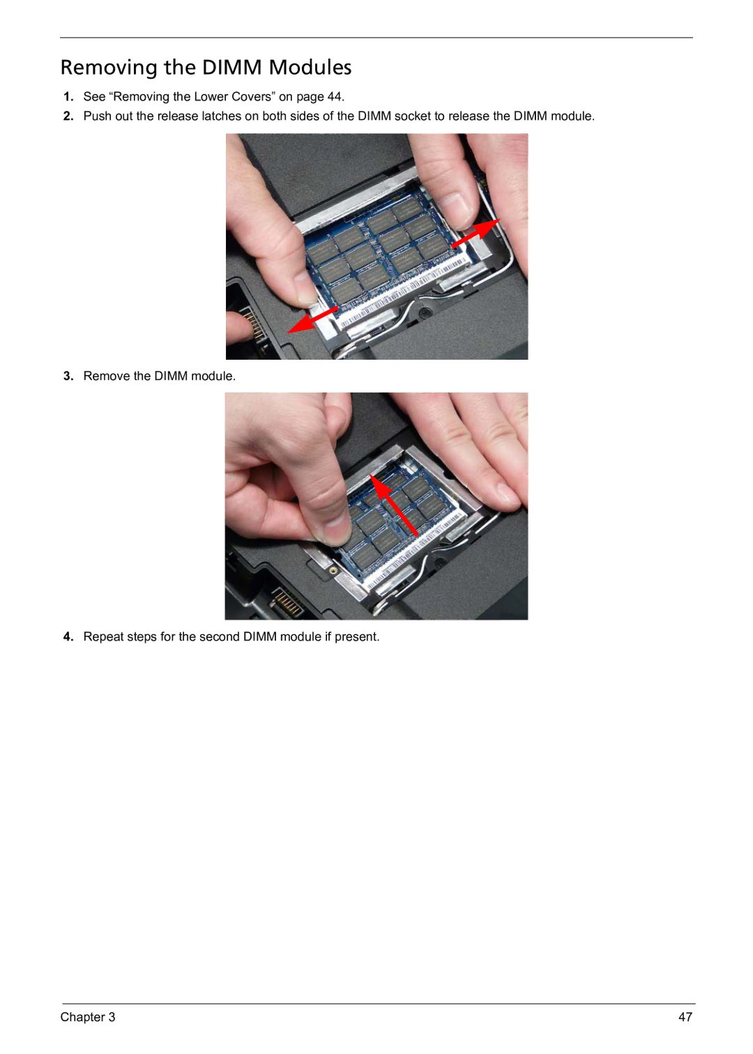 Acer 5241 manual Removing the Dimm Modules 