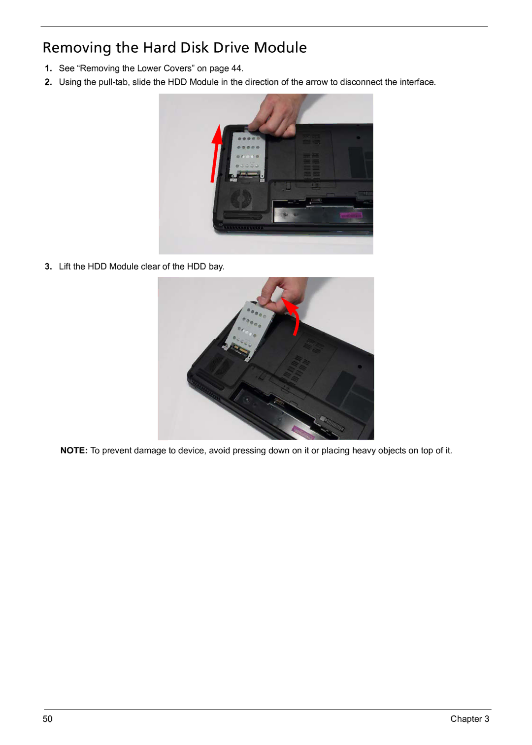 Acer 5241 manual Removing the Hard Disk Drive Module 