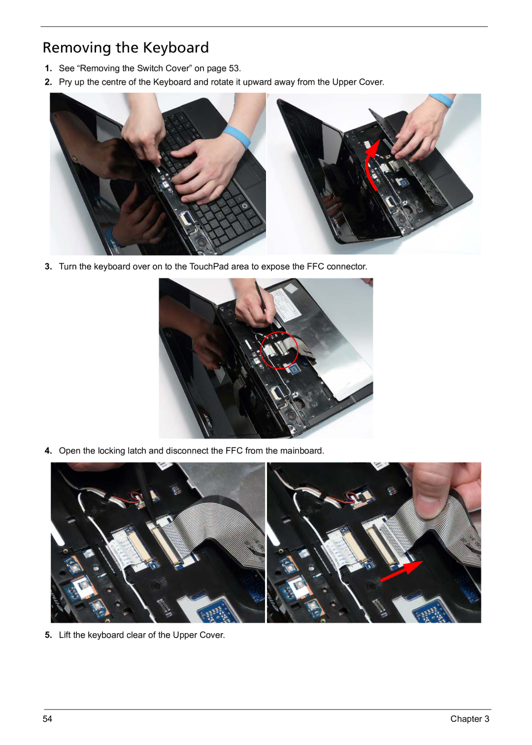 Acer 5241 manual Removing the Keyboard 