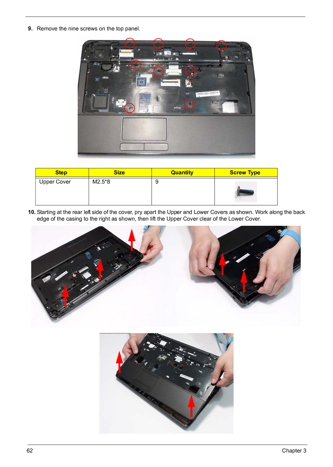 Acer 5241 manual Remove the nine screws on the top panel 