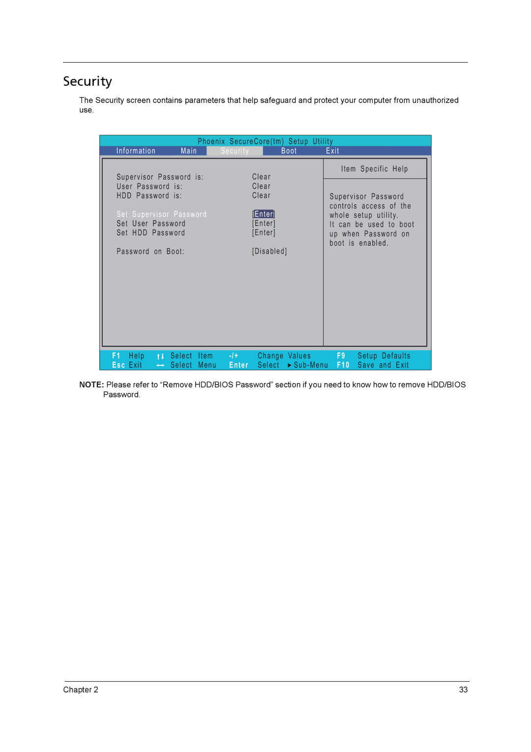 Acer 5542G, 5242, 5738DZG, 5738G manual Security 